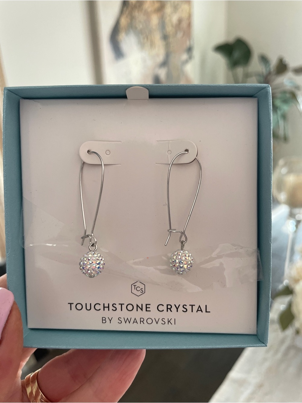 New Touchstone Crystal by Swarovski Iridescent Sparkle Drop Earrings - Silver - Picture 4 of 5